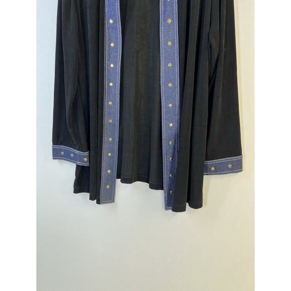 VTG SLINKY BRAND Open Cardigan Top Womens XL Made in USA Long Sleeve Black/Denim - Picture 3 of 11